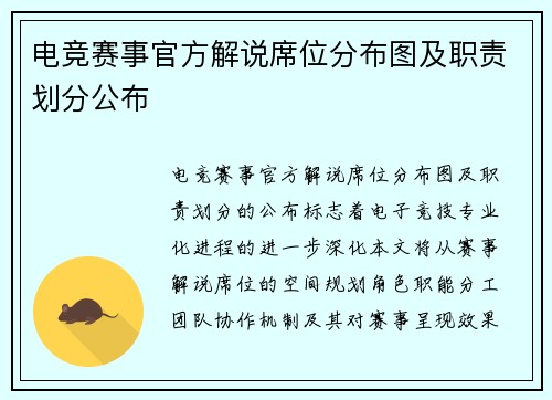电竞赛事官方解说席位分布图及职责划分公布