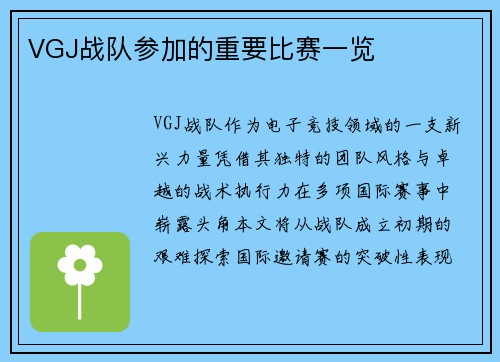 VGJ战队参加的重要比赛一览