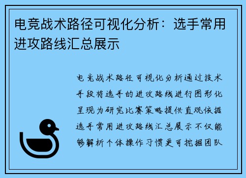 电竞战术路径可视化分析：选手常用进攻路线汇总展示